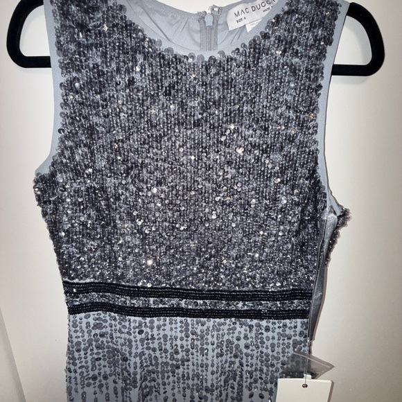 NWT | Mac Duggal A10509 Platinum Gray Sleeveless Beaded Midi Dress Size 4 - Picture 6 of 12
